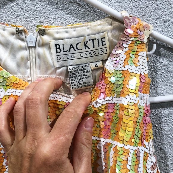 Vintage Oleg Cassini Black Tie Sequin Dress - Picture 4 of 4